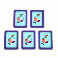 Printed Acrylic Pendants, with Glitter Powder, Rectangle with Apple, Light Blue, 42x30x2.5mm, Hole: 1.4mm(KY-S163-347)