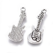 Tibetan Style Alloy Pendant, Guitar, Lead Free and Cadmium Free, Antique Silver, 31x11x2mm, Hole: 2mm(LFH20152Y)