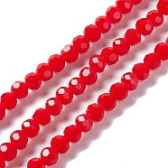 Faceted(32 Facets) Glass Beads Strands, Round, Red, 6x5.5mm, Hole: 1.2mm, about 95pcs/strand, 22.24''(56.5cm)(EGLA-J042-35B-05)