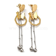 Vacuum Plating Two Tone 304 Stainless Steel 3D Butterfly Dangle Stud Earrings, Chains Tassel Earrings, Golden & Stainless Steel Color, 72.5x17.5mm(EJEW-D083-06GP)