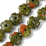 Natural Unakite Beads Strands, Flower, 14x14x5.5mm, Hole: 1.2mm, about 29pcs/strand, 14.80''(37.6cm)(G-H023-B02-01)