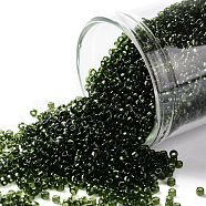 TOHO Round Seed Beads, Japanese Seed Beads, (940) Transparent Olivine, 15/0, 1.5mm, Hole: 0.7mm, about 3000pcs/bottle, 10g/bottle(SEED-JPTR15-0940)