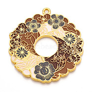 Rack Plating Alloy Enamel Big Pendants, Cadmium Free & Nickel Free & Lead Free, Flower Charms, Golden, Peru, 57x52x2mm, Hole: 2.5mm(ENAM-N056-394B-G)