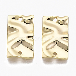 Brass Links, Hammered, Nickel Free, Rectangle, Real 18K Gold Plated, 17x10x2mm, Hole: 1.2mm(X-KK-R132-083-NF)