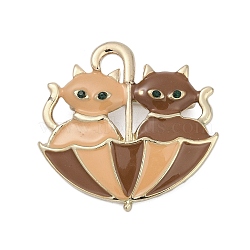 Cat in Umbrella Enamel Pins, Alloy Brooches for Backpack Clothes, Camel, 37x38.5mm(PALLOY-D361-09G-02)