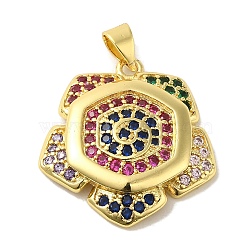 Brass Micro Pave Colorful Cubic Zirconia Pendants, Real 18K Gold Plated, Star, 25x23x4.5mm, Hole: 5x3.5mm(KK-Z042-20G-02)