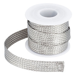 304 Stainless Steel Braided Sleeving, Knitting Scalable Network Ribbon, Flat, Stainless Steel Color, 1.2x0.1cm, 4m/roll(FIND-UN0001-41)