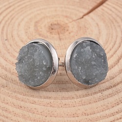 Flat Round 304 Stainless Steel Druzy Resin Ear Studs, Gray, 14x7mm, Pin: 0.7mm(X-EJEW-JE01964-05)