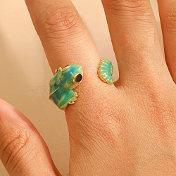 Brass Cuff Open Rings, Lizard, with Enamel, Light Gold, 18mm(RJEW-C157-02KCG)
