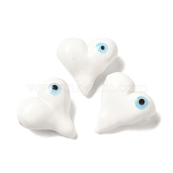 Handmade Lampwork Beads, Heart with Evil Eye, White, 18x18x9mm, Hole: 1.8mm(LAMP-U001-02K)