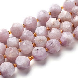 Natural Kunzite Beads Strands, with Seed Beads, Six Sided Celestial Dice, 11.5~12.5x11.5~12.5x11.5~12.5mm, Hole: 0.5mm, about 15pcs/strand, 7.87''(20cm)(G-M367-06B)