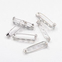 Iron Brooch Findings, Back Bar Pins, Silver Color Plated, 27mm long, 5mm wide, 7mm thick, Hole: about 1.5mm(X-E023Y-S)