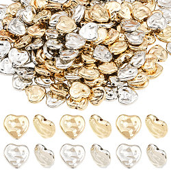 200Pcs 2 Colors CCB Plastic Beads, Heart, Platinum & Light Gold, 13.5x14x5mm, Hole: 1.6mm, 100pcs/color(CCB-PA0001-20)
