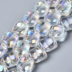 Electroplate Glass Beads Strands, AB color, Square, Clear AB, 10.5x11x6mm, Hole: 1mm, about 60pcs/strand, 25.20 inch(64cm)(X-EGLA-N008-005-A01)