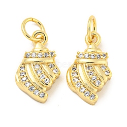 Rack Plating Brass Micro Pave Clear Cubic Zirconia Pendants, Long-Lasting Plated, with Jump Rings, Lead Free & Cadmium Free, Conch, Real 18K Gold Plated, 15x9x8mm, Hole: 4mm(KK-B093-18G)