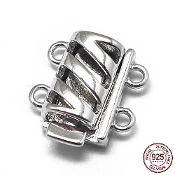Rhodium Plated 925 Sterling Silver Box Clasps, Multi-Strand Clasps, with 925 Stamp, Rectangle, Platinum, 12x11x4.5mm, Hole: 1.2mm(STER-L057-016P)