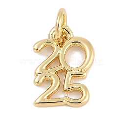 Brass Pendants, Number 2025 Charms, Lead Free & Cadmium Free, Long-Lasting Plated, Rack Plating, with Jump Ring, Real 18K Gold Plated, 11.5x8.5x1.5mm(KK-Q028-37G)