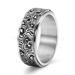 Rotatable Tainless Steel Finger Ring, Cloud for Men, Antique Silver, US Size 13(22.2mm)(PW-WG99EDB-07)