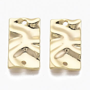 Brass Links, Hammered, Nickel Free, Rectangle, Real 18K Gold Plated, 17x10x2mm, Hole: 1.2mm