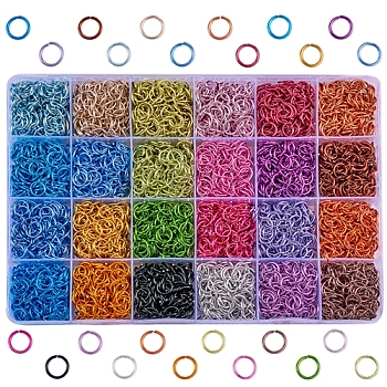 4800Pcs 24 Colors Aluminum Wire Open Jump Rings, Mixed Color, 18 Gauge, 8x1mm, 200pcs/colors