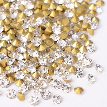 Back Plated Diamond Glass Pointed Rhinestone, Crystal, 1.2~1.3mm, about 1440pcs/bag