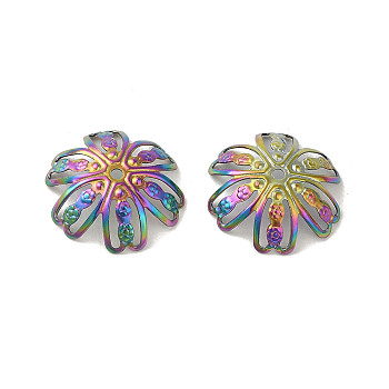 304 Stainless Steel Bead Caps, Flower, Rainbow Color, 14.5x3mm, Hole: 1.6mm