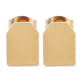 Vacuum Plating 304 Stainless Steel Stud Earrings for Women, Golden, Rectangle, 9.5x7mm