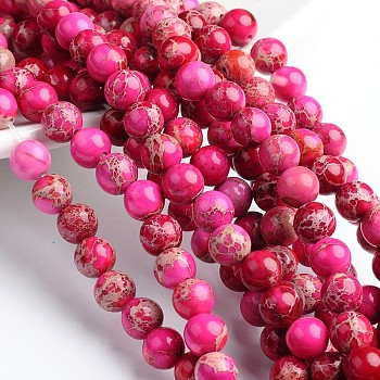 Dyed Natural Imperial Jasper Round Bead Strands, Camellia, 4mm, Hole: 1mm, about 92pcs/strand, 16 inch