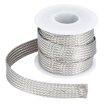 304 Stainless Steel Braided Sleeving, Knitting Scalable Network Ribbon, Flat, Stainless Steel Color, 1.2x0.1cm, 4m/roll