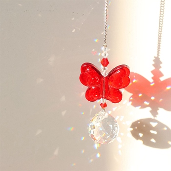 Glass Pendant Decorations,  for Home Bedroom Hanging Decorations, Butterfly, Red, 300x35mm