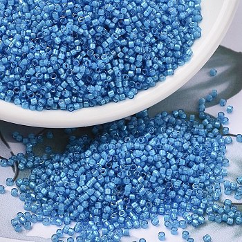 MIYUKI Delica Beads, Cylinder, Japanese Seed Beads, 11/0, (DB1783) White Lined Capri Blue AB, 1.3x1.6mm, Hole: 0.8mm, about 2000pcs/10g