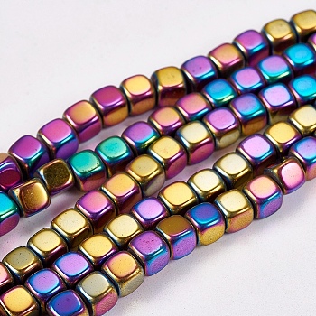 Electroplate Non-magnetic Synthetic Hematite Beads Strands, Cube, Grade AAAA, Multi-color Plated, 4x4x4mm, Hole: 1mm