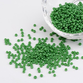 12/0 Opaque Colours Round Glass Seed Beads, Pale Green, Size: about 2mm in diameter, hole:1mm, about 3303pcs/50g