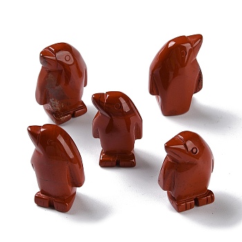 Natural Red Jasper Carved Healing Penguin Figurines, Reiki Energy Stone Display Decorations, 12.5~13x18~18.5x26.5~27mm