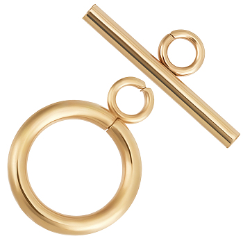 25 Sets 304 Stainless Steel Toggle Clasps, Ring, Real 18K Gold Plated, Ring: 18.5x13.5x2mm, Hole: 3mm, Bar: 20x7x2mm, Hole: 3mm