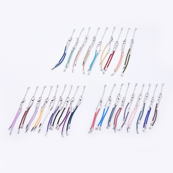 Braided Cotton Cord Bracelet Making, with Brass Lobster Claw Clasps and Extender Chains, with Rhinestone, Platinum, Mixed Color, 5-3/8 inch~5-1/2 inch(13.5~14cm), 3mm, Hole: 2mm