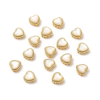 Natural Pearl Heart Beads, with Brass Findings, Real 14K Gold Plated, 7x7x5mm, Hole: 1.2mm