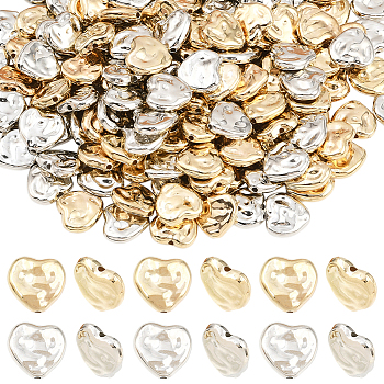 200Pcs 2 Colors CCB Plastic Beads, Heart, Platinum & Light Gold, 13.5x14x5mm, Hole: 1.6mm, 100pcs/color
