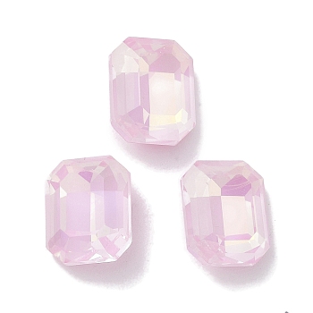 Glass Rhinestone Cabochons, Point Back & Back Plated, Faceted, Rectangle, Light Rose, 10x8x4.5mm