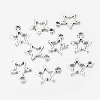 Tibetan Style Alloy Charms, Star, Antique Silver, Lead Free & Cadmium Free, 14.5x12x1mm, Hole:2mm