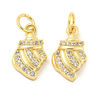 Rack Plating Brass Micro Pave Clear Cubic Zirconia Pendants, Long-Lasting Plated, with Jump Rings, Lead Free & Cadmium Free, Conch, Real 18K Gold Plated, 15x9x8mm, Hole: 4mm