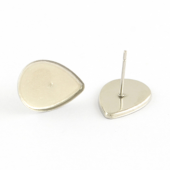 Earring Cabochon Settings 304 Stainless Steel Ear Studs Blank Settings, Stainless Steel Color, Teardrop Tray: 11x15mm, 15x11x1mm, Pin: 0.5mm