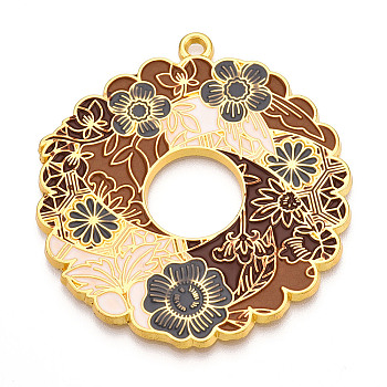 Rack Plating Alloy Enamel Big Pendants, Cadmium Free & Nickel Free & Lead Free, Flower Charms, Golden, Peru, 57x52x2mm, Hole: 2.5mm