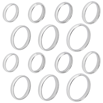 14Pcs 7 Size 304 Stainless Steel Simple Plain Band Finger Ring for Women, Stainless Steel Color, US Size 2 1/4(13.4mm)~US Size 12 1/4(21.5mm), 2Pcs/size