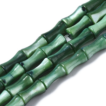 Natural Freshwater Shell Beads Strands, Dyed, Bamboo Stick, Dark Green, 8x4.5x4.5mm, Hole: 0.7mm, about 45~48pcs/strand, 14.61~15.51 inch(37.1~39.4cm)