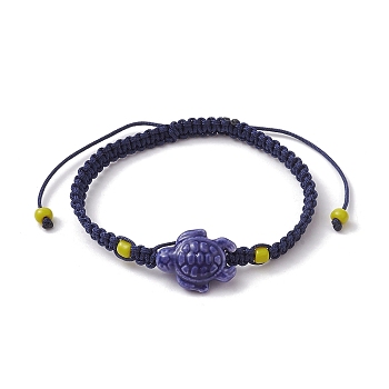 Porcelain Tortoise Braided Bead Bracelets, Nylon Adjustable Bracelet, Dark Slate Blue, Inner Diameter: 2~2-7/8 inch(5~7.3cm)