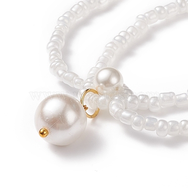 Collier double couche avec pendentif en perles rondes et graines de verre pour femmes(NJEW-JN03944)-4