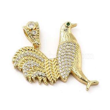 Real 18K Gold Plated Clear Rooster Brass+Cubic Zirconia Pendants