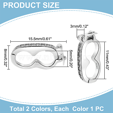 パンダホール エリート 2 個 2 色 925 スターリング シルバー、クリア キュービック ジルコニア ツイスター クラスプ付き(FIND-PH0009-54)-2