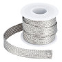 Unicraftale 304 Stainless Steel Braided Sleeving, Knitting Scalable Network Ribbon, Flat, Stainless Steel Color, 1.2x0.1cm, 4m/roll